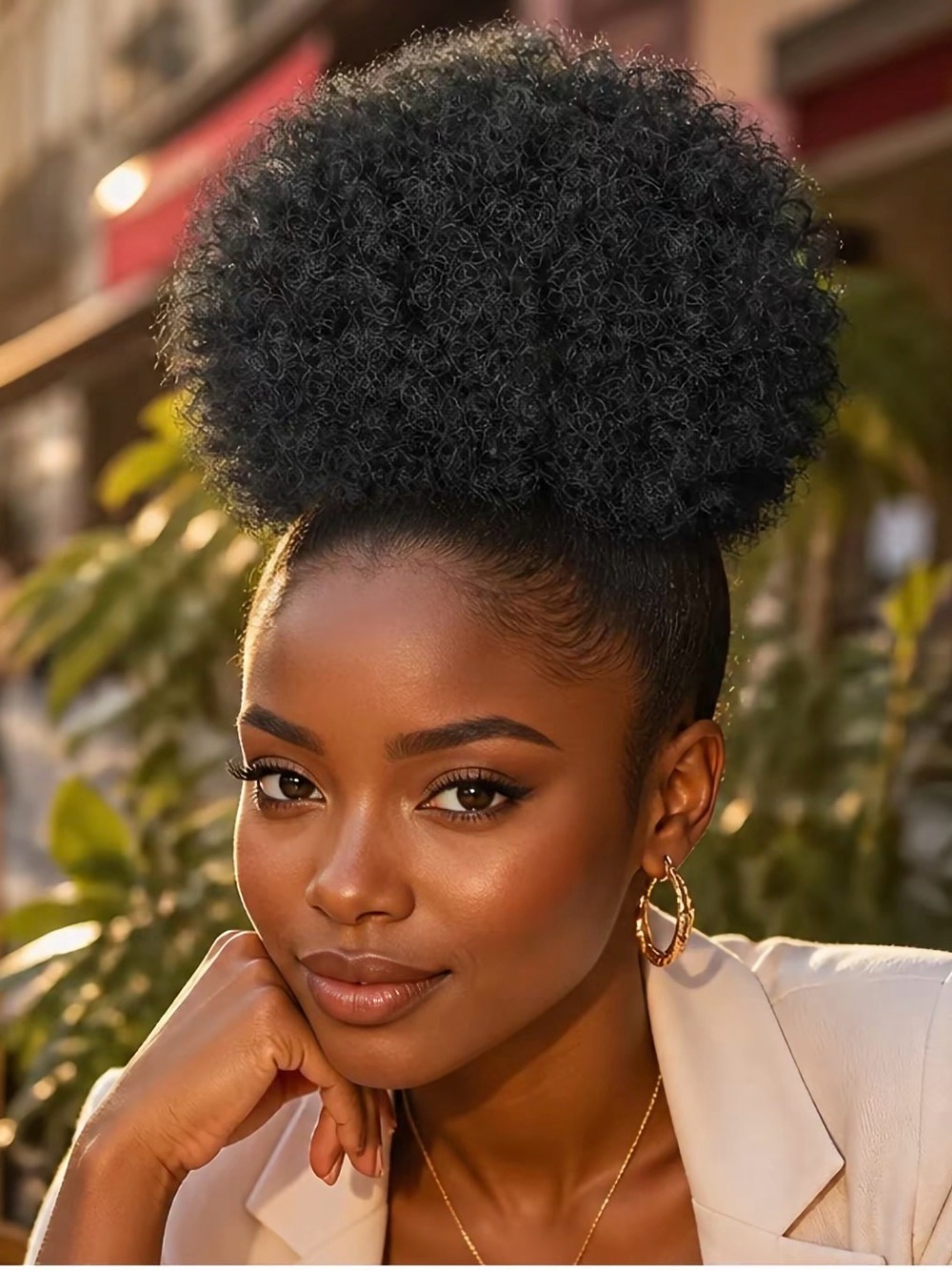 Black Clip-In Afro Puff Ponytail - Seamless Natural-Look Hairpiece